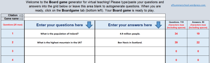 Virtual board game Data questions and answers