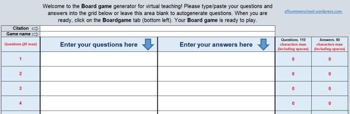 Virtual board game Data tab