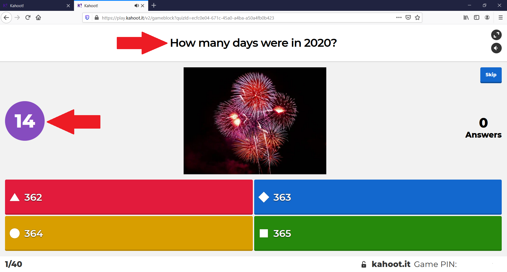 Kahoot quiz question one