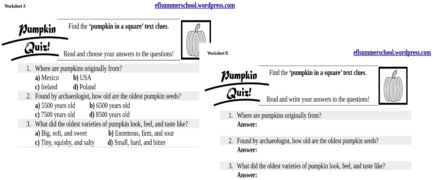 Pumpkin quiz. Worksheets